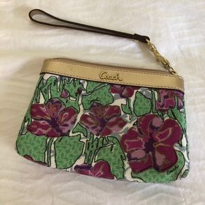 Coach Audrey Canvas Floral Gold wristlet